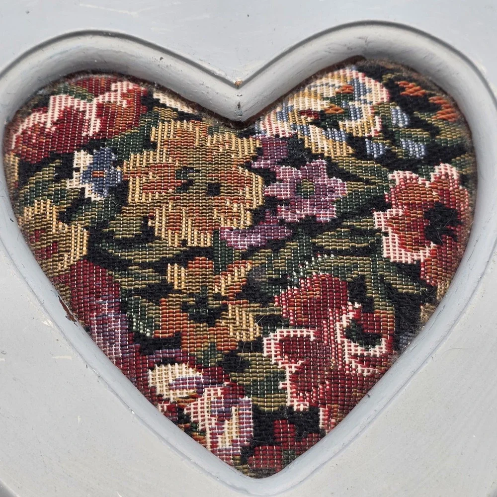 Heart Shaped Jewelry Box W/tapestry Accent Country Blue